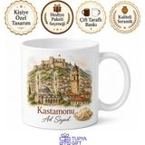 Tupya Gift Kastamonu Kalesi Saat Kulesi Nasrullah Camii Çekme Helva Temalı Kahve Kupa Bardak Hediye - Adet - Beyaz