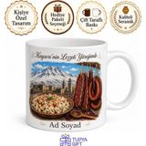 Tupya Gift Kayseri Erciyes Dağı Kar Manzarası Mantısı Sucuk Pastırma Tahta Kaşık Kupa Hediye - Adet - Beyaz