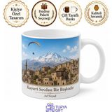 Tupya Gift Kayseri Talas Ali Dağı Tarihi Taş Evler Yamaç Paraşütü Erciyes Manzarası Kupa Bardak Hediye - Adet - Beyaz