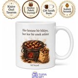 Tupya Gift Kestaneciye Hediye Soba Üstü Çizik Kestane Kese Kağıdı Kış Nostaljisi Çay Kupa Bardak - Adet - Beyaz