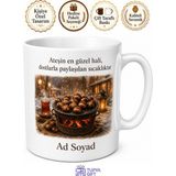 Tupya Gift Kestaneciye Hediye Sobada Kestane Kış Akşamı Nostaljisi Kömür Ateşi Baskılı Porselen Kupa Bardak - Adet - Beyaz