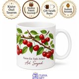 Tupya Gift Kiraz Mevsimi Desenli Canlı ve Neşeli Yaz Çay Kupası Hediye Bardak - Adet - Beyaz
