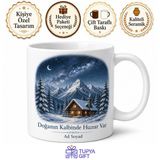 Tupya Gift Kış Gecesi Yıldızları Altında Dağ Evi Kamp ve Doğa Kupası Hediye Bardak