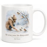 Tupya Gift Kışın Kuşlara Yem Bırakan Doğa Dostu Ince Ruhlu Özel Tasarım Seramik Kupa Bardak Hediye - Adet - Beyaz