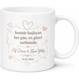 Tupya Gift Kişiye Özel Çift Isimli Tarih Yazılı Aşk Hatırası Romantik Kupa Bardak Hediye - Adet - Beyaz