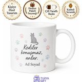 Tupya Gift Kişiye Özel Kedi Patili Baskılı Kupa Bardak Isimli Hediye - Adet - Beyaz