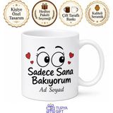 Tupya Gift Kıskançlık Krizlerine Giren Sevgiliye Sadece Sana Bakıyorum Kupa Bardak Hediye - Adet - Beyaz