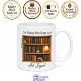 Tupya Gift Kitap Rafı Temalı Baskılı Kupa Bardak Hediye Kitap Kurdu Özel Tasarım Porselen - Adet - Beyaz