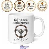 Tupya Gift Klasik Araba Direksiyonu Çizimli Nostaljik Yollarda Eski Şarkılar Kupa Bardak Hediye - Adet - Beyaz