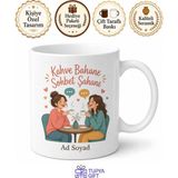 Tupya Gift Komşuya Kahveye Giden Teyzelere Kahve Bahane Sohbet Şahane Kupa Hediye Bardak - Adet - Beyaz