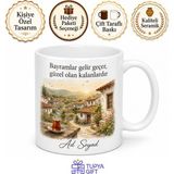 Tupya Gift Köyde Bayram Sabahı Temalı Kupa Bardak Nostaljik Hediye Porselen Mug - Adet - Beyaz