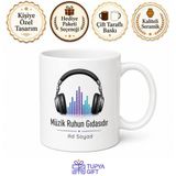 Tupya Gift Kulaklık ve Ekolayzer Çizimli Ritimle Yaşayan Müzik Aşığı Kupa Bardak Hediye