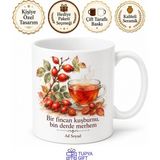 Tupya Gift Kuşburnu Çayı Temalı Baskılı Kupa Bardak Hediye Porselen Çay Severlere Özel - Adet - Beyaz