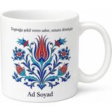 Tupya Gift Kütahya Plakalı Çini Sanatı Lale Motifli Geleneksel Şık Kupa Bardak Hediye - Adet - Beyaz