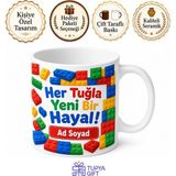 Tupya Gift LEGO Tuğlaları Desenli Renkli Dünyam Temalı Çocuk Kupa Bardak Hediye - Adet - Beyaz