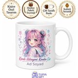 Tupya Gift Manga Anime Büyük Gözlü Karakterler Japonca Yazılar Otaku Baskılı Kupa Bardak Hediye - Adet - Beyaz