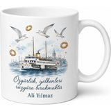 Tupya Gift Martı Kanatları Simit Çizimli Vapurların Peşinden Giden Özgür Kupa Bardak Hediye - Adet - Beyaz