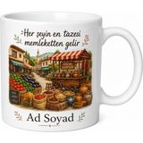 Tupya Gift Memleket Pazarı Temalı Renkli Kupa Bardak | Nostaljik Hediye Bardak - Adet - Beyaz