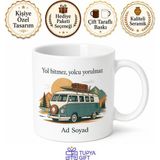 Tupya Gift Minibüs Silüetli Baskılı Kupa Bardak Hediye Nostaljik Tasarım Porselen Mug - Adet - Beyaz