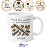 Tupya Gift Mobilya Kuran Marangoza Alyan Anahtarı ve Eksik Vida Kupası Hediye Bardak - Adet - Beyaz