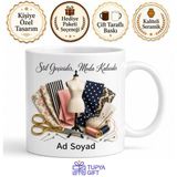 Tupya Gift Moda Tasarımı Mankeni Kumaş Desenleri Makas ve İğne Kupa Bardak Hediye