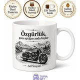 Tupya Gift Motorsiklet Sever Için Kişiye Özel Yol Temalı Baskılı Kupa Bardak Hediye - Adet - Beyaz
