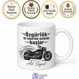 Tupya Gift Motosiklet Ehliyeti Alanlara Özel Rüzgarın Oğlu Baskılı Kupa Bardak Hediye - Adet - Beyaz