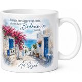 Tupya Gift Muğla Plakalı Bodrum Evleri Begonvil Çiçekli Yazlıkçı Kupası Hediye Bardak - Adet - Beyaz