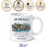 Tupya Gift Muğla Plakalı Isimli Hediyelik Kupa Bardak - 48 Plaka Özel Tasarım Hediye - Adet - Beyaz