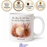Tupya Gift Mum Yapım Atölyesi Katılımcısına Hediye Soya Mumu Fitil Esans Temalı Özel Tasarım Porselen Kupa Bardak - Adet - Beyaz