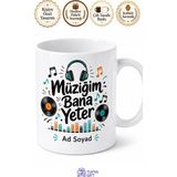 Tupya Gift Müziğim Bana Yeter Yazılı Komik Kupa Bardak Müzik Severlere Hediye - Adet - Beyaz