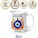 Tupya Gift Nazar Boncuğu Imalat Ustası Göz Boncuğu Isim Yazılı Kupa Bardak Hediye - Adet - Beyaz