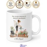 Tupya Gift Ofisin Doğa Perisi Çiçek Sulayan Kupa Bardak Hediye Baskılı Porselen Mug - Adet - Beyaz