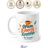 Tupya Gift Ofisin Enerji Kaynağı Yazılı Neşeli Çalışma Masası Kupası Hediye Bardak - Adet - Beyaz