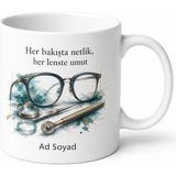 Tupya Gift Optisyenlik Öğrencisine Hediye Odak Noktası Gözlük Çerçeve Tasarım Kupa Bardak - Adet - Beyaz