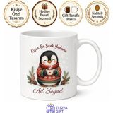 Tupya Gift Örgü Kazak Giyen Penguen Kış Kupası Sıcacık Çay Bardağı Hediye - Adet - Beyaz