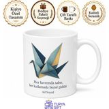 Tupya Gift Origami Kağıt Katlama Sanatı Turna Kuşu Sabır Temalı Porselen Kupa Bardak Hediye - Adet - Beyaz