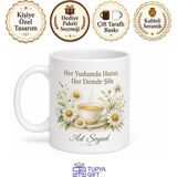 Tupya Gift Papatya Çayı Temalı Baskılı Kupa Bardak Hediye Porselen Mug Özel Tasarım - Adet - Beyaz