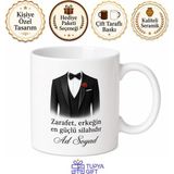 Tupya Gift Papyon Takan Smokin Giyen Damada Düğün Şıklığı Kırmızı Halı Zarafeti Özel Kupa Bardak Hediye - Adet - Beyaz