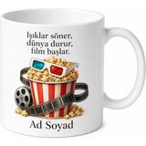 Tupya Gift Patlamış Mısır 3D Gözlük Ev Sineması Temalı Baskılı Kupa Bardak Film Hediye - Adet - Beyaz