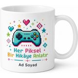 Tupya Gift Pixel Art Temalı Özel Baskılı Kupa Bardak Retro Oyun Hediye - Adet - Beyaz