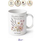 Tupya Gift Pressed Flower Baskılı Kupa Bardak Kurutulmuş Çiçek Tasarım Porselen Hediye