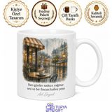 Tupya Gift Rainy Day Kafe Temalı Baskılı Kupa Bardak Yağmurlu Gün Hediye - Adet - Beyaz