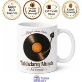 Tupya Gift Retro Vinil Plak Görseli ve Şarkı Isimli Nostaljik Müzik Sever Kupası Hediye Bardak - Adet - Beyaz