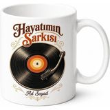 Tupya Gift Retro Vinil Plak Görselli Nostaljik Müzik Sever Kupası Şarkı Isimli Hediye Bardak - Adet - Beyaz