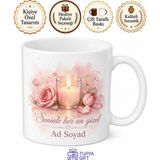 Tupya Gift Romantik Mum Işığı Gül Yaprağı Pastel Pembe Kupa Bardak Sevgiliye Hediye - Adet - Beyaz