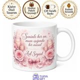 Tupya Gift Romantik Pastel Pembe Kurdele Gül Kurusu Mum Işığı Kupa Bardak Hediye - Adet - Beyaz