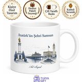 Tupya Gift Samsun Ilkadım Onur Anıtı Tütün Iskelesi Cumhuriyet Meydanı Atatürk Şehri Çay Kupası Hediye - Adet - Beyaz