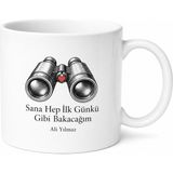 Tupya Gift Sana Hep Ilk Günkü Gibi Bakacağım Dürbün Kalp Çizimli Sadık Gözlemci Kupa Bardak Hediye - Adet - Beyaz