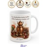 Tupya Gift Semaver Başında Sohbet Temalı Kupa Bardak Hediye Porselen Mug - Adet - Beyaz